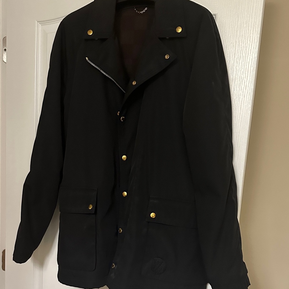 Louis Vuitton Black Trench Coat with Gold Accents